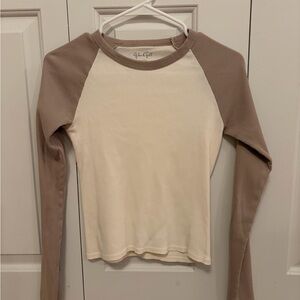 Brandy Melville Cream and Brown Ribbed Top
